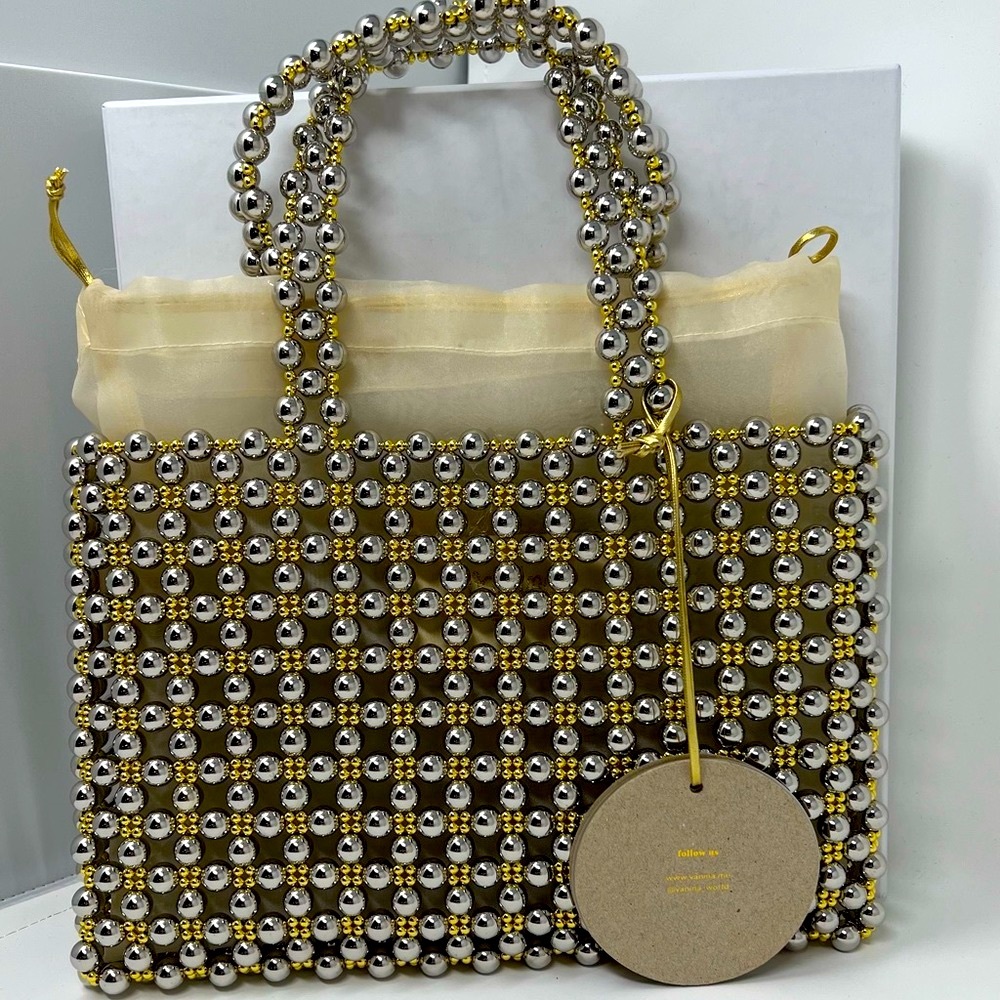 VANINA GOLD AND SIVER STUNNING BEADED BAG WITH FABRIC INSERT BAG💛🤍BNWT🥂🍒 - Picture 3 of 12